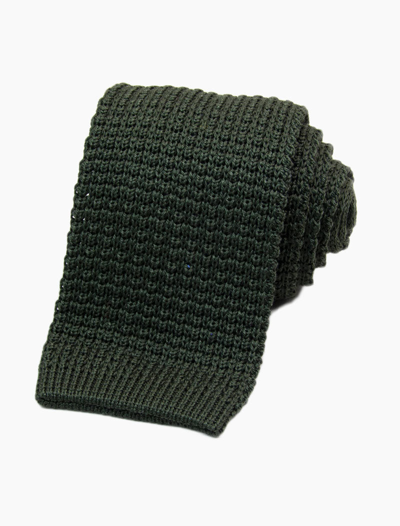 Olive Green Solid Waffle Cotton Knitted Tie