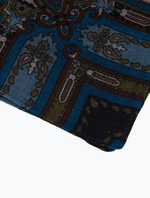 Blue Vintage Paisley Printed Wool Bandana | 40 Colori