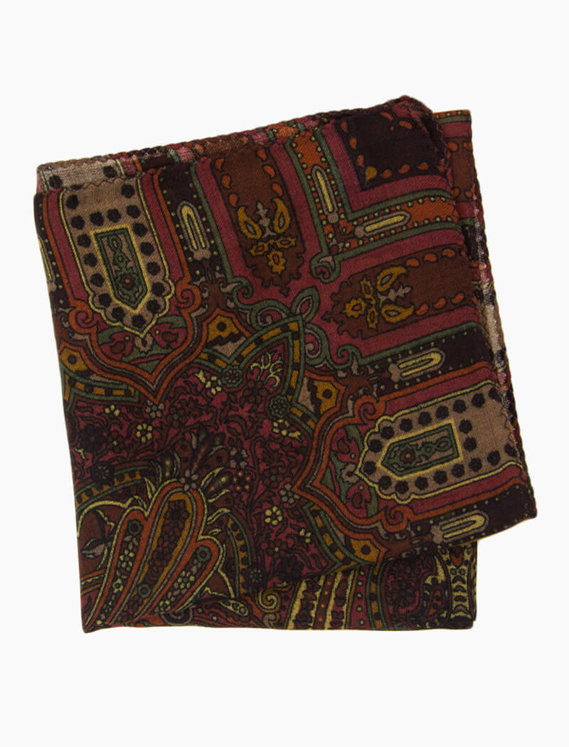 Burgundy Vintage Paisley Printed Wool Bandana | 40 Colori