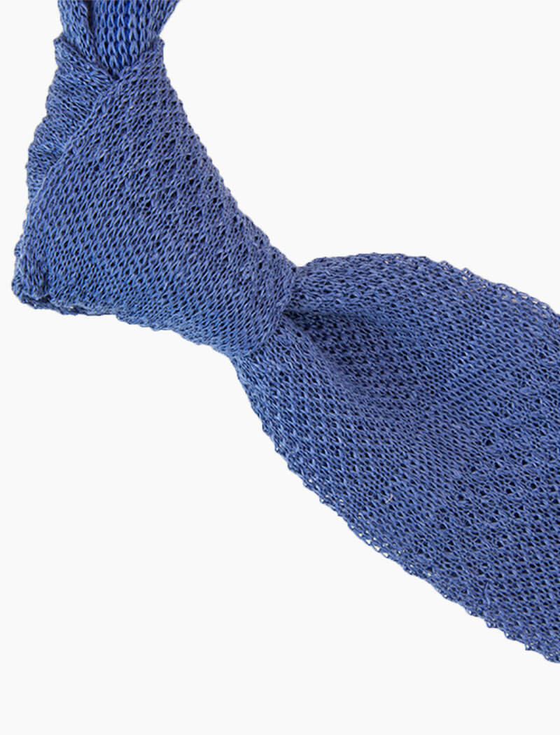 Blue Textured Striped Linen Knitted Tie | 40 Colori