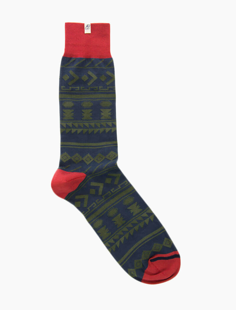 Blue Tribal Striped Organic Cotton Socks | 40 Colori