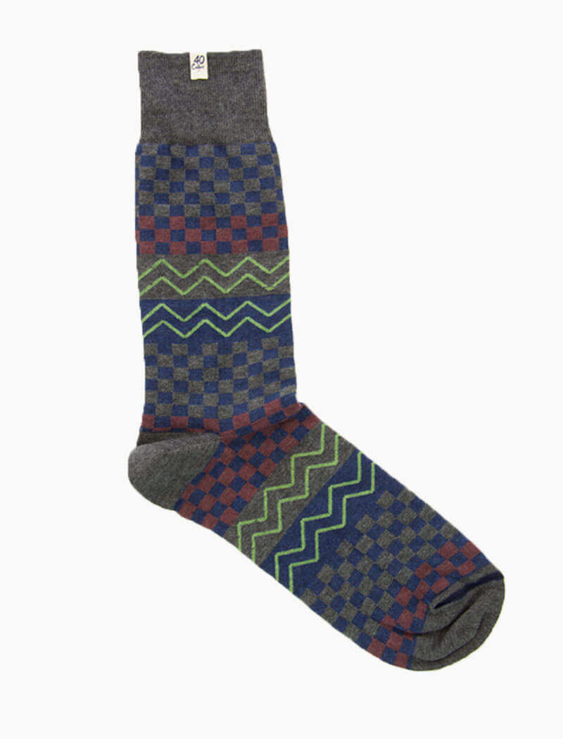 Grey Squares & Waves Organic Cotton Socks | 40 Colori