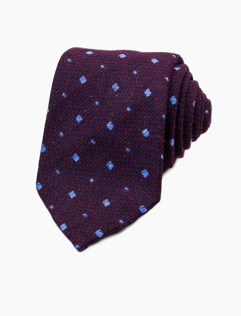 Burgundy & Light Blue Small Squares Wool & Silk Tie | 40 Colori