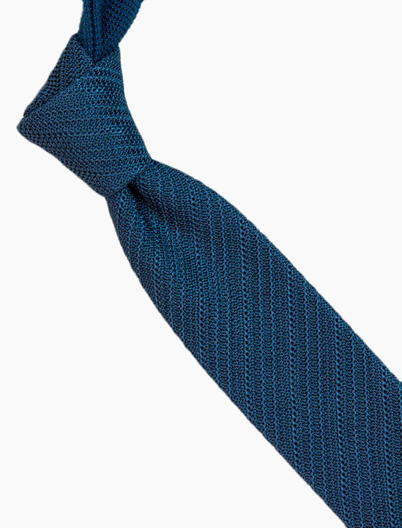 Petrol Blue Solid Diagonal Striped Silk Knitted Tie | 40 Colori