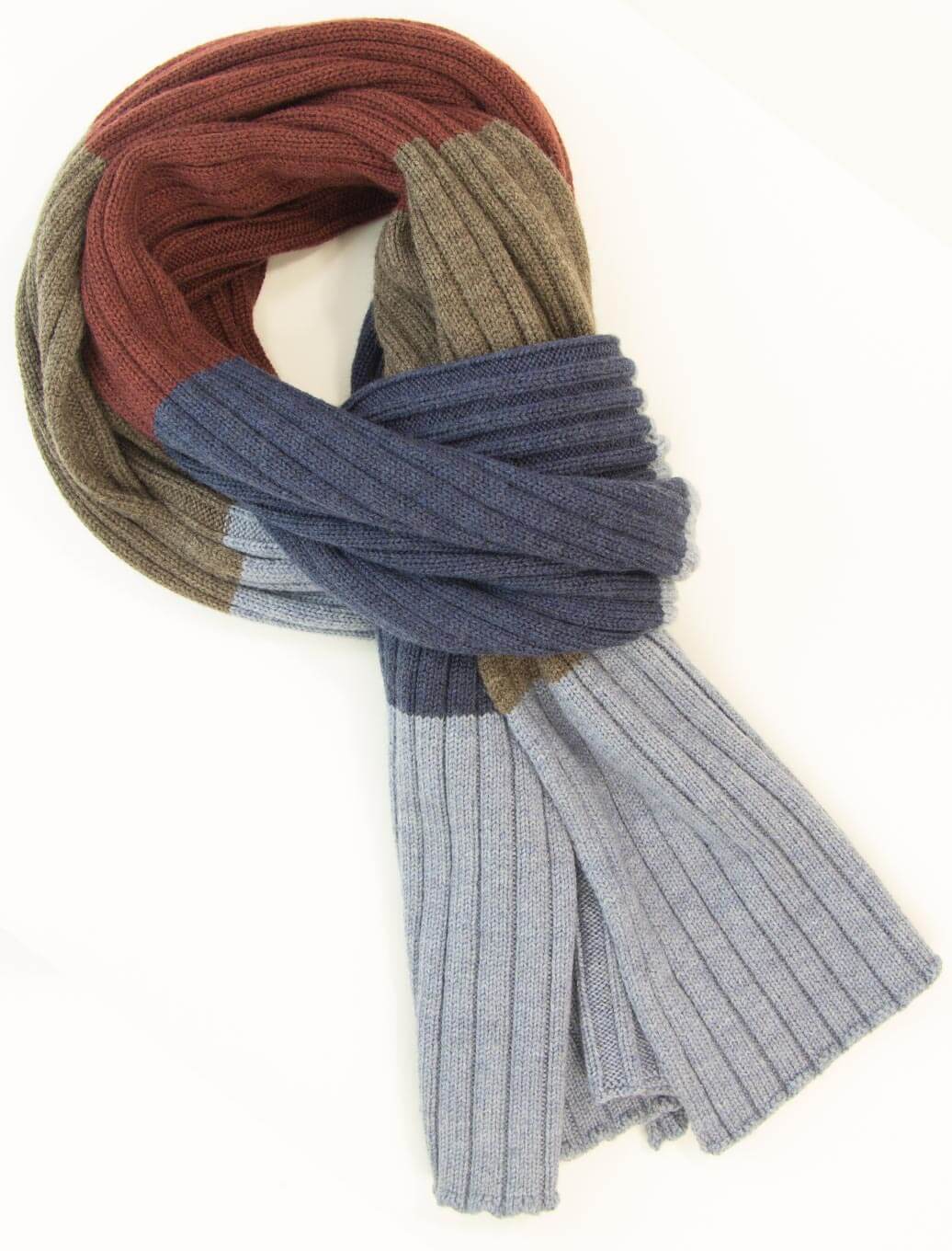 Blue Colour Blocked Ribbed Wool Scarf | 40 Colori