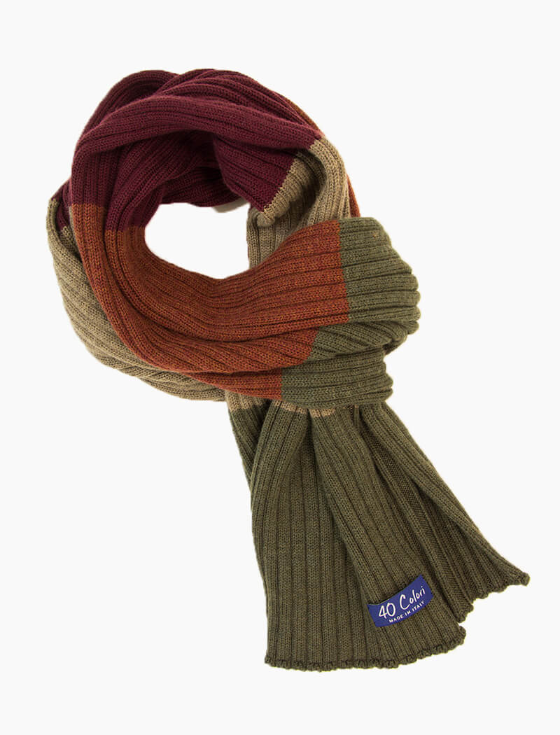Olive Green Colour Blocked Ribbed Wool Scarf | 40 Colori