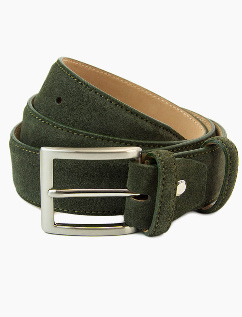 Olive Green Trento Solid Suede Belt | 40 Colori