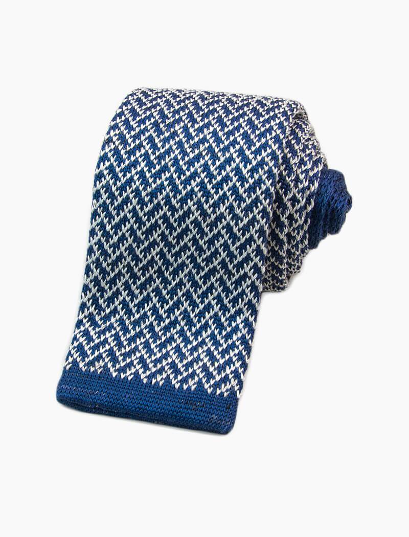 Blue Silk & Linen Herringbone Knitted Tie | 40 Colori