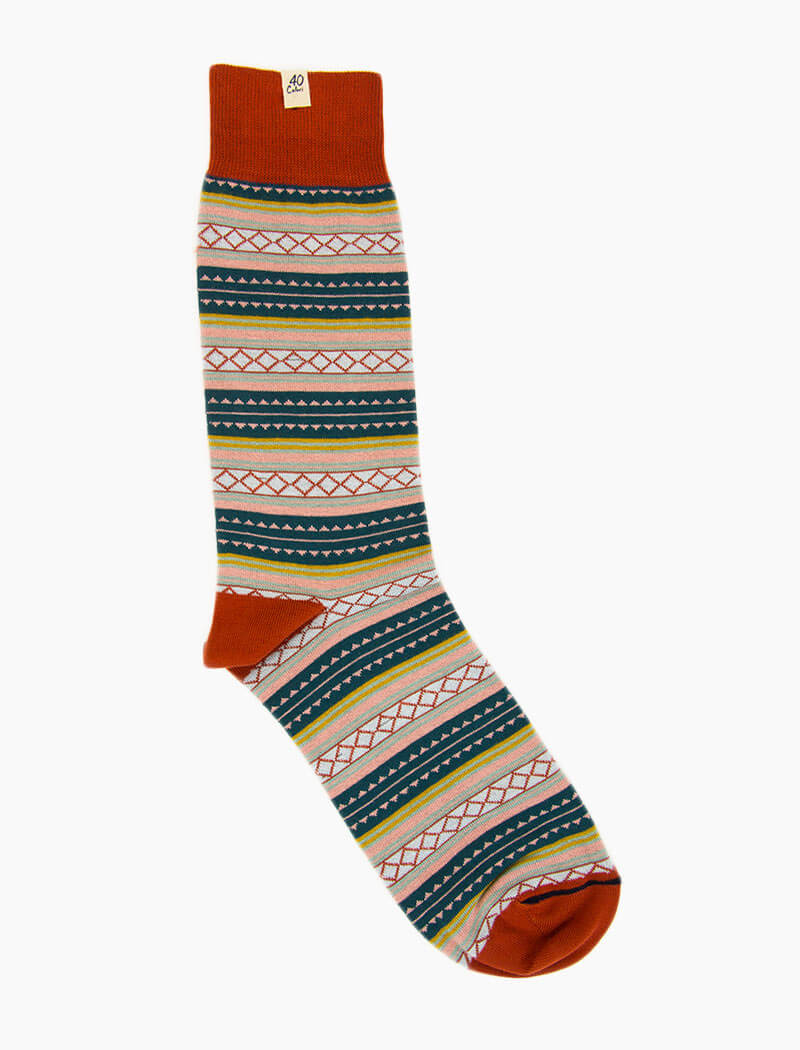 Petrol Detailed Multi Striped Organic Cotton Socks | 40 Colori