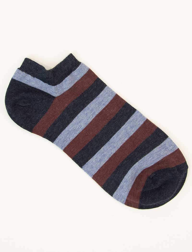Blue Thick Striped Short Organic Cotton Socks | 40 Colori