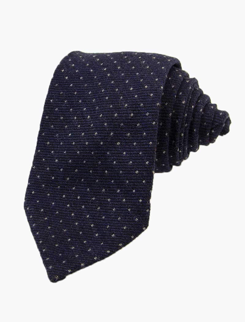 Navy Small Polka Dot Wool Tie | 40 Colori