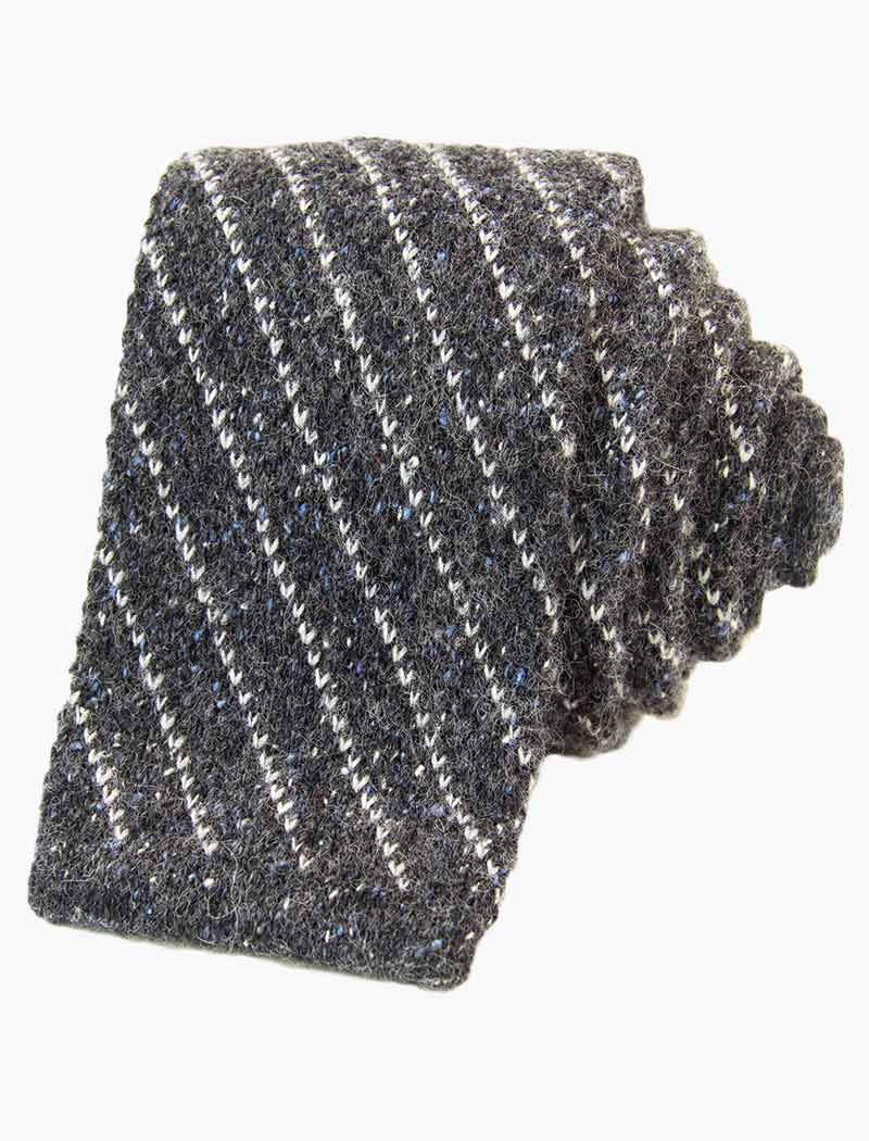 Grey Melange Bar Striped Wool Knitted Tie | 40 Colori 