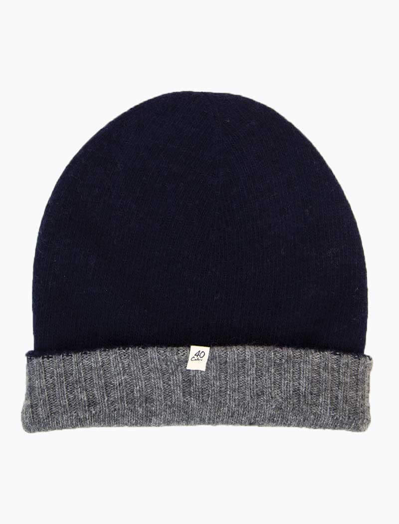 Navy & Grey Reversible Wool & Cashmere Beanie | 40 Colori