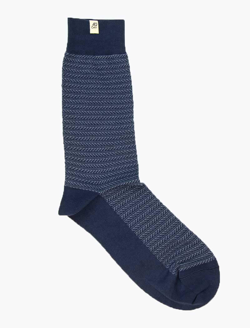 Navy & Jeans Blue Detailed Striped Organic Cotton Socks | 40 Colori