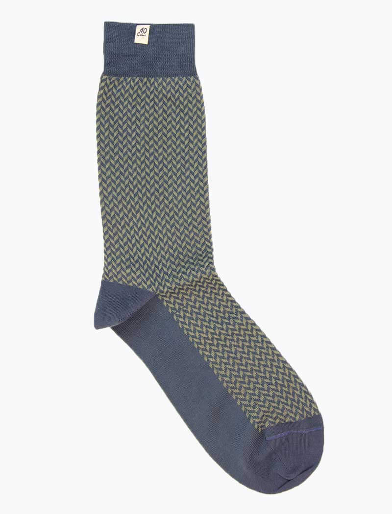 Jeans Blue & Pistachio Herringbone Organic Cotton Socks | 40 Colori