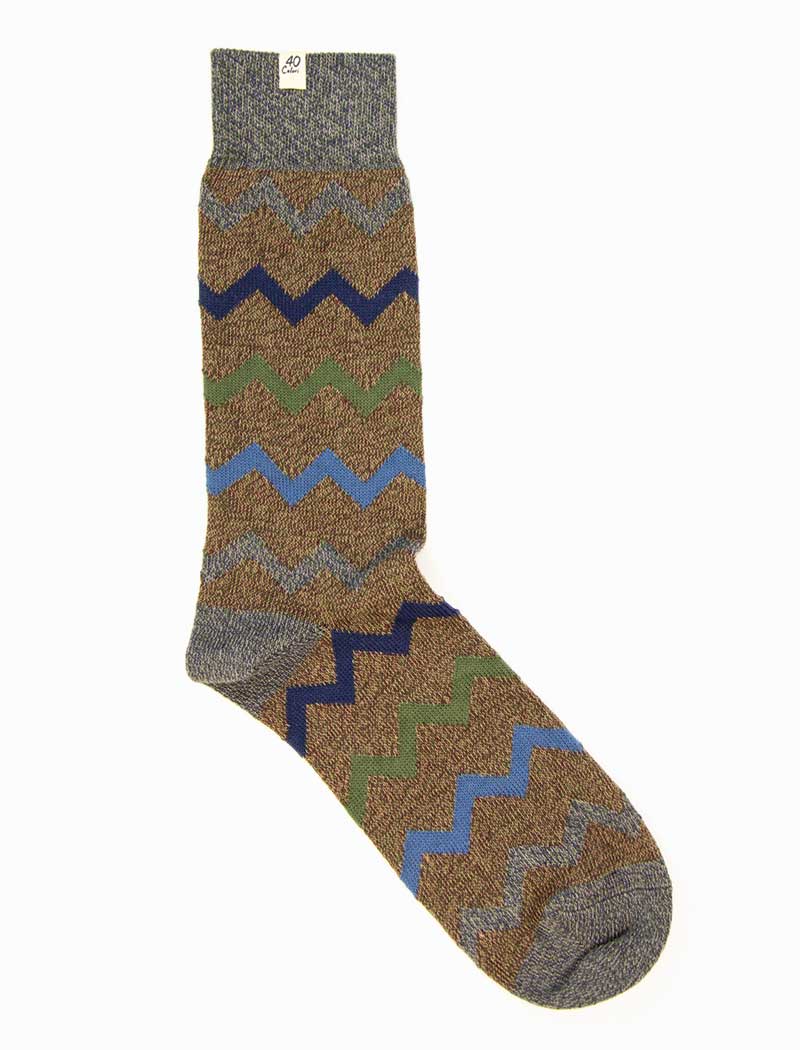 Brown Zigzag Thick Organic Cotton Socks | 40 Colori