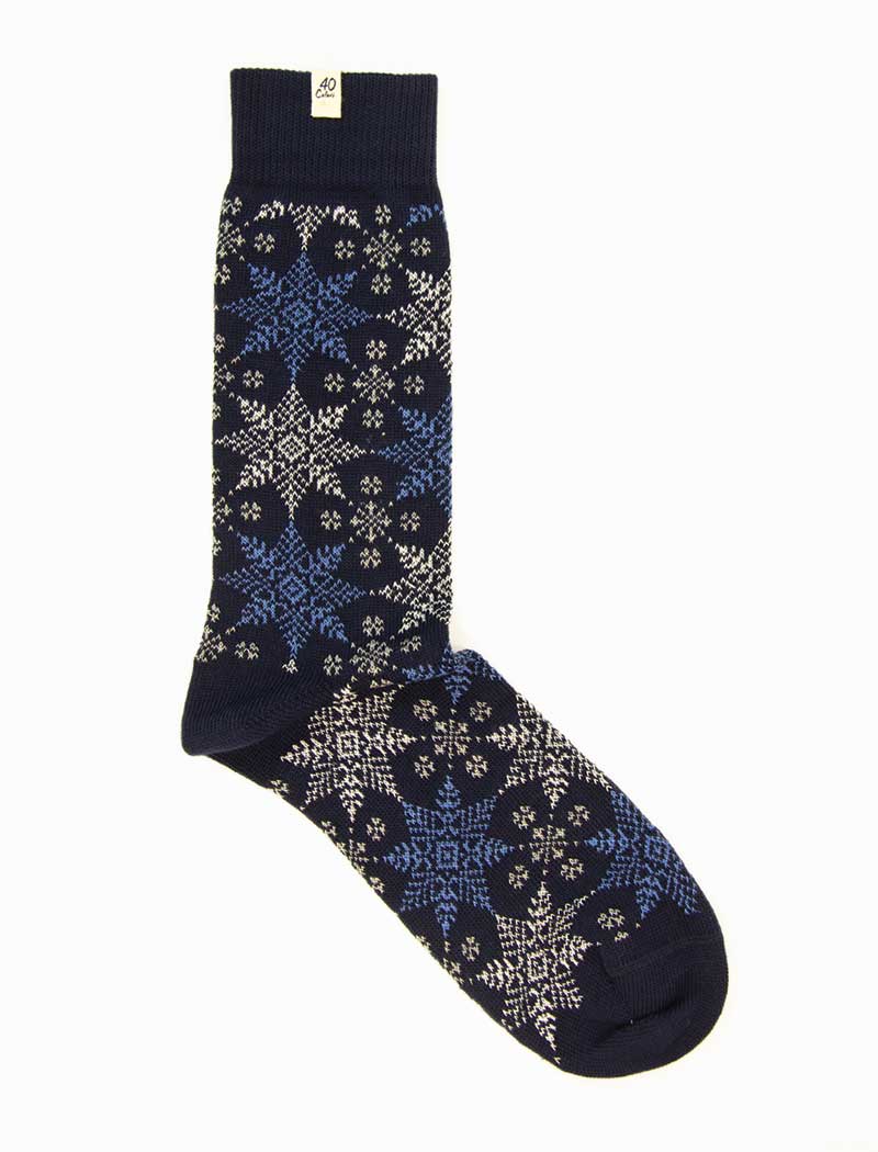 Navy Snowflakes Thick Organic Cotton Socks | 40 Colori