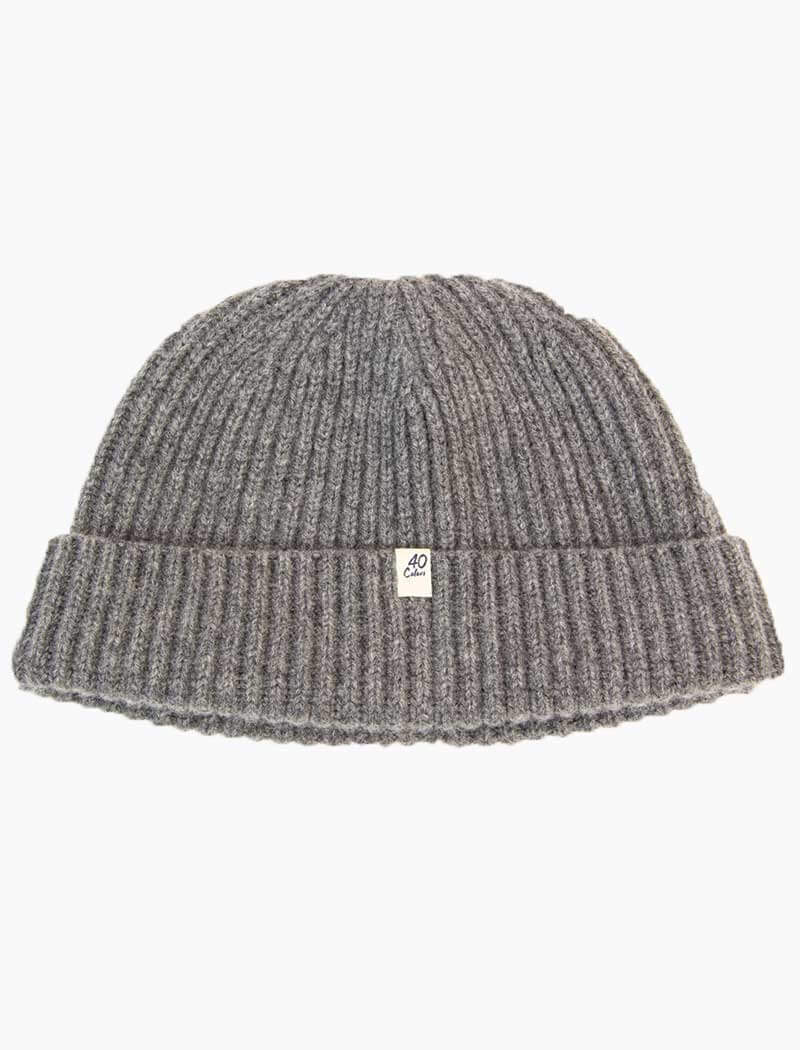 Grey Thick Ribbed Solid 100% Cashmere Fisherman Beanie | 40 Colori