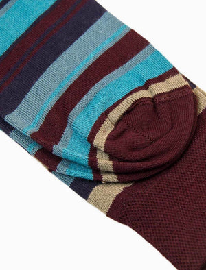 Burgundy Multi Striped Linen & Organic Cotton Socks | 40 Colori 