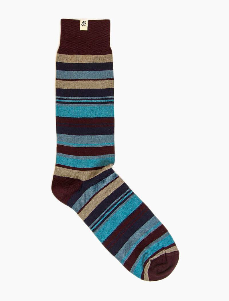 Burgundy Multi Striped Linen & Organic Cotton Socks | 40 Colori 