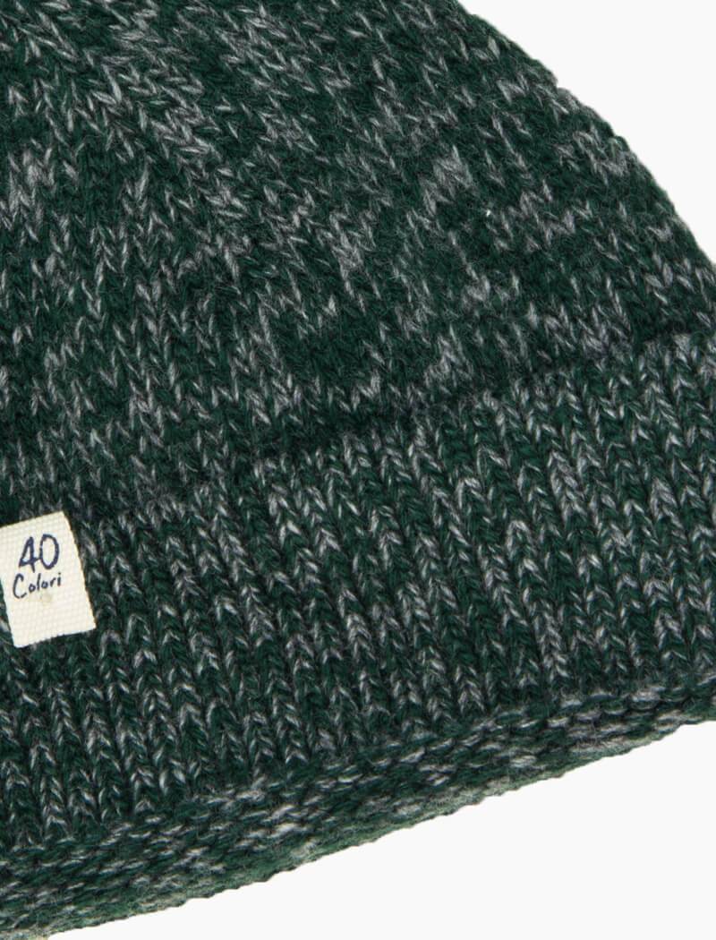 Green & Grey Melange Wool & Cashmere Fisherman Beanie | 40 Colori 