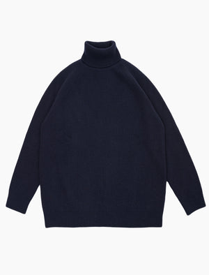 Navy Ribbed Wool & Cashmere Roll Neck | 40 Colori