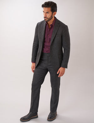 Charcoal Plain Weave Lambswool Comfort Trousers | 40 Colori