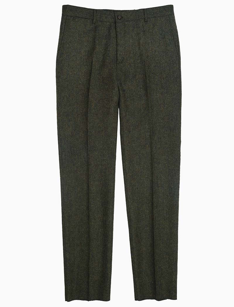 Green Plain Weave Shetland Wool Comfort Trousers | 40 Colori