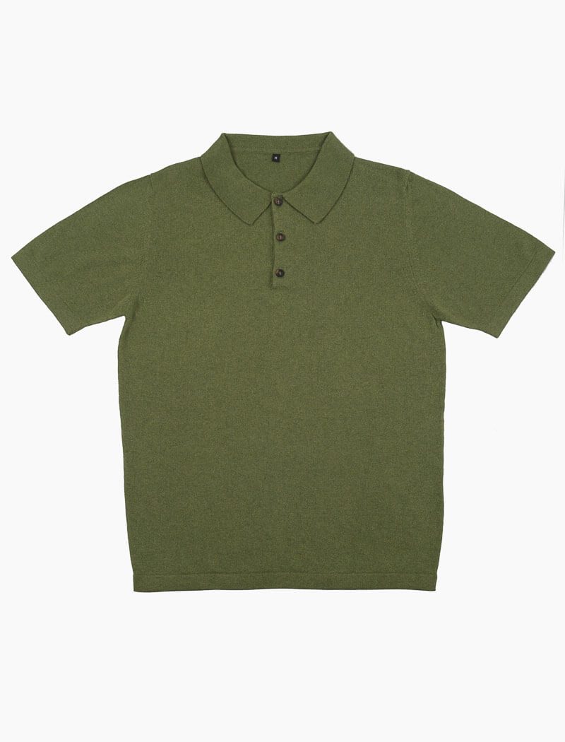 Light Green Short Sleeve Cotton, Cashmere & Silk Knit Polo | 40 Colori 