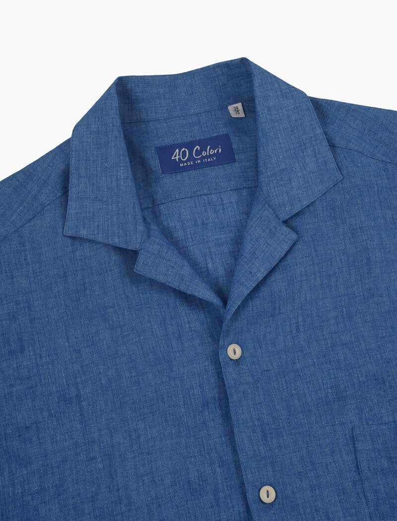 Bright Blue Linen Short Sleeve Shirt | 40 Colori