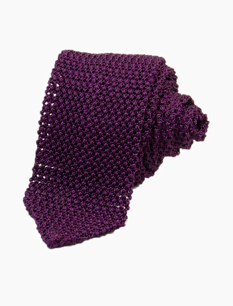 Plum Pointed Jacquard Silk Knitted Tie