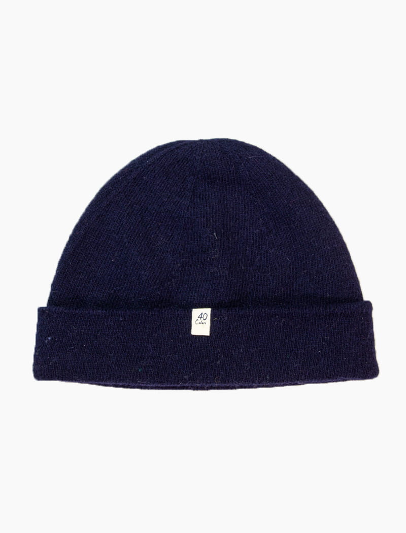 Dark Blue Light Solid Wool & Cashmere Fisherman Beanie | 40 Colori