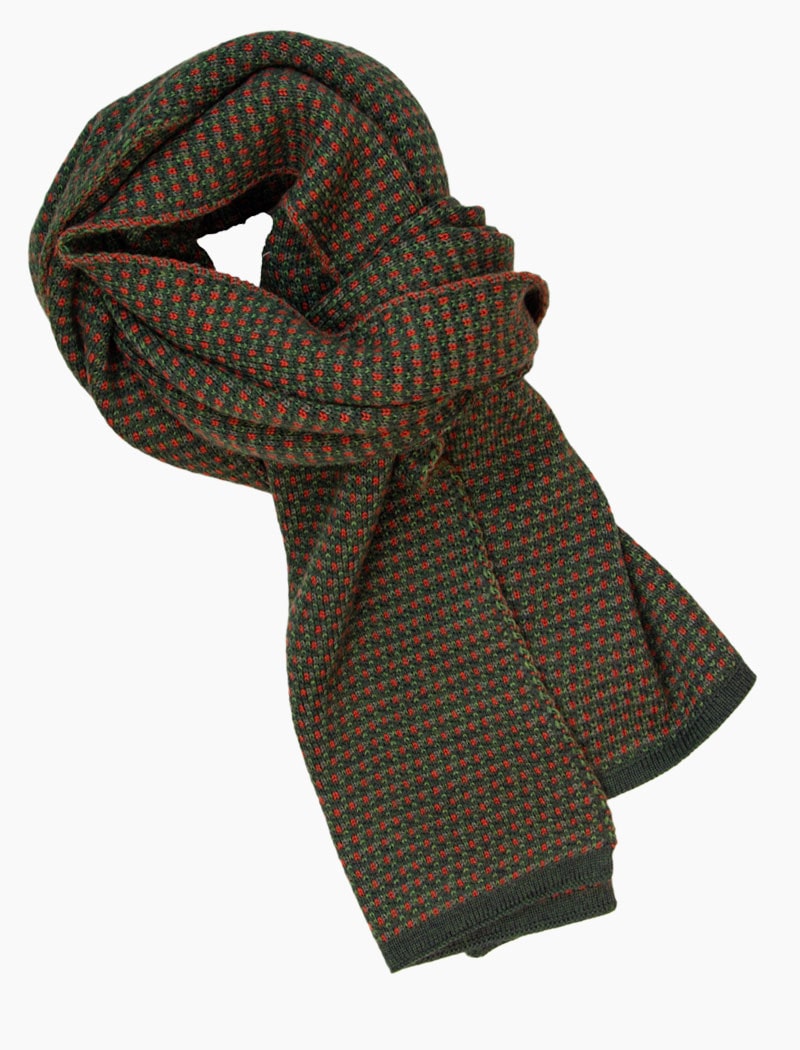 Green & Orange Micro Dot Knitted Wool Scarf