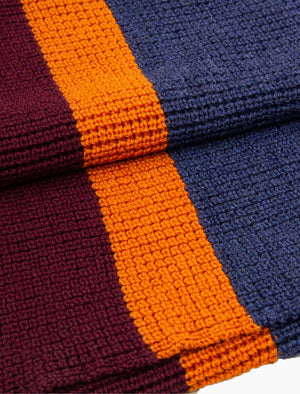 Burgundy & Orange Vertical Striped Knitted Wool Scarf