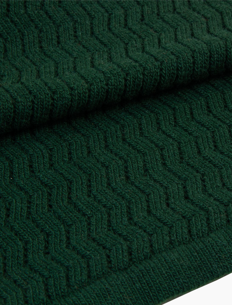 Dark Green Solid Zig Zag Knitted Wool & Cashmere Scarf