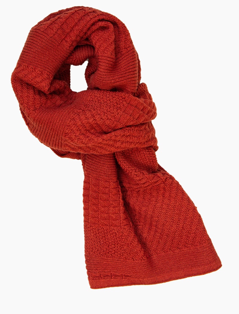 Rust Solid Textured Thick Striped Knitted Wool Scarf
