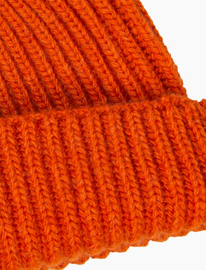 Orange Ribbed Solid Wool & Cashmere Fisherman Beanie