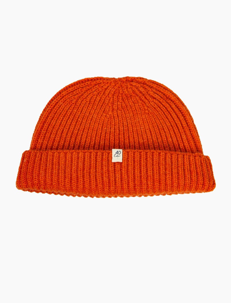Orange Ribbed Solid Wool & Cashmere Fisherman Beanie
