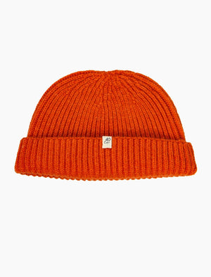 Orange Ribbed Solid Wool & Cashmere Fisherman Beanie