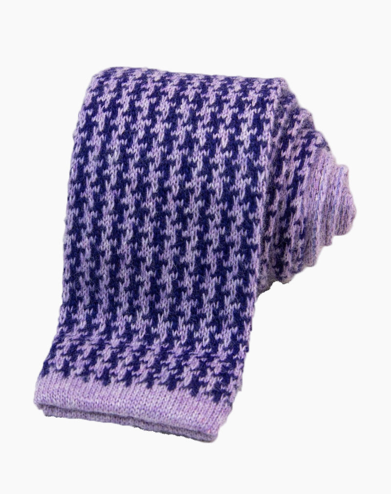 Lavender & Blue Houndstooth Wool & Cashmere Knitted Tie