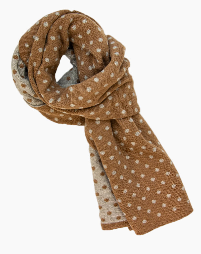 Beige & Taupe Reversible Dotted Knitted Wool & Cashmere Scarf