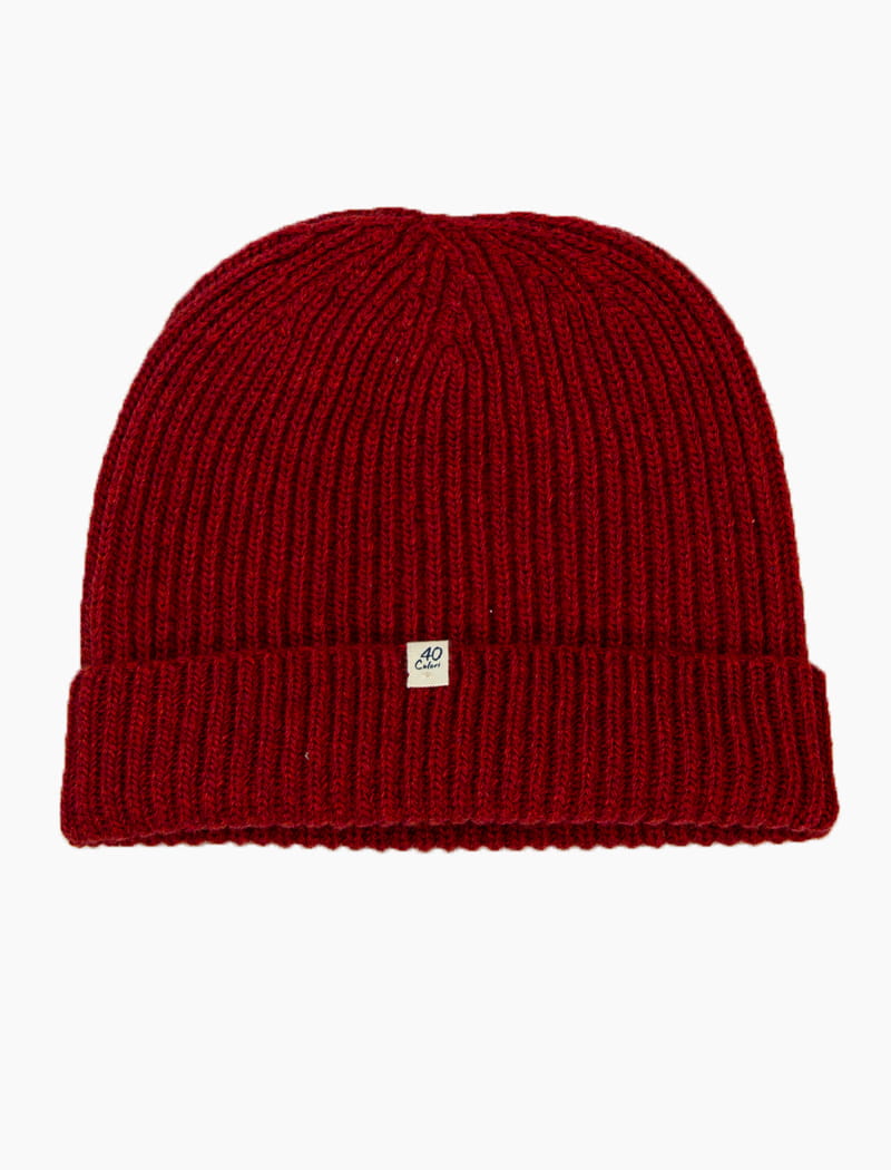 Red Ribbed Wool Cashmere Beanie | 40 Colori