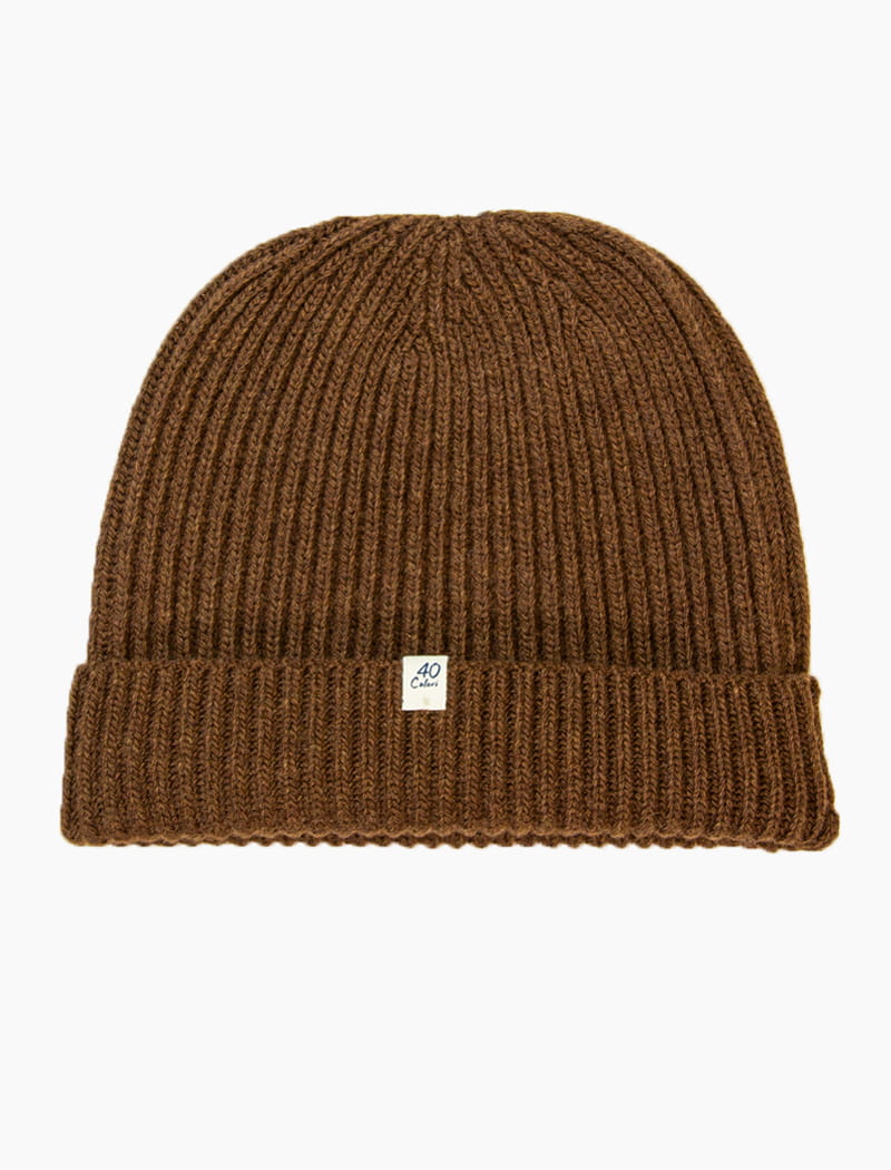 Brown Ribbed Wool Cashmere Beanie | 40 Colori