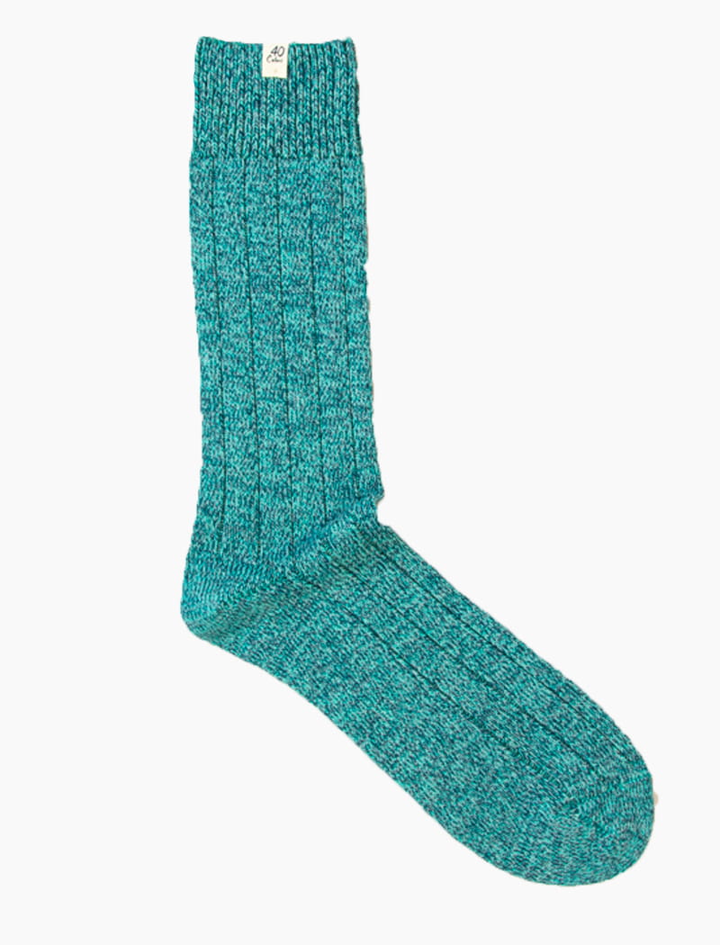 Bright Teal Thick Melange Organic Cotton Socks | 40 Colori