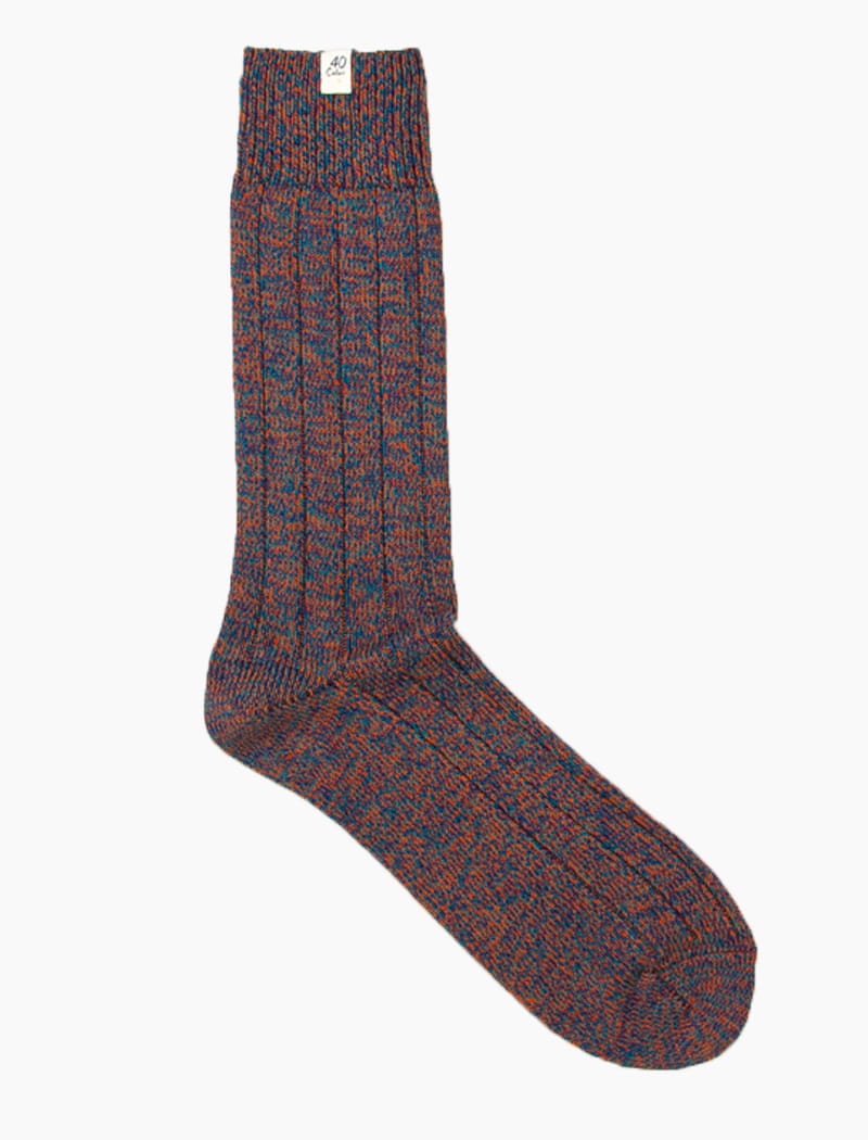 Petrol & Rust Thick Melange Organic Cotton Socks | 40 Colori
