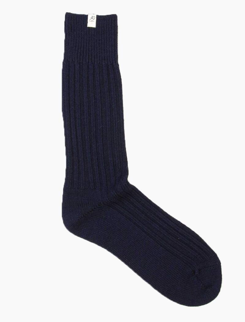 Navy Thick Ribbed Merino Wool Socks | 40 Colori