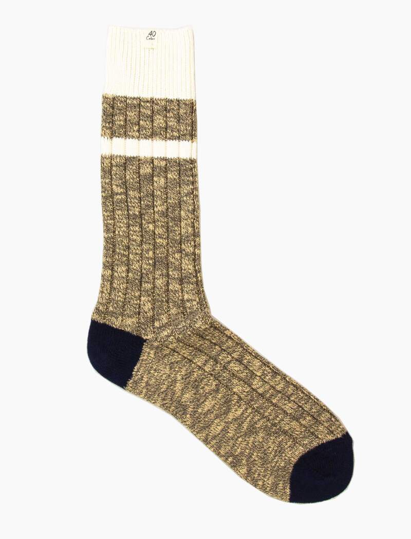 Brown Melange Double Striped Thick Organic Cotton Socks | 40 Colori 