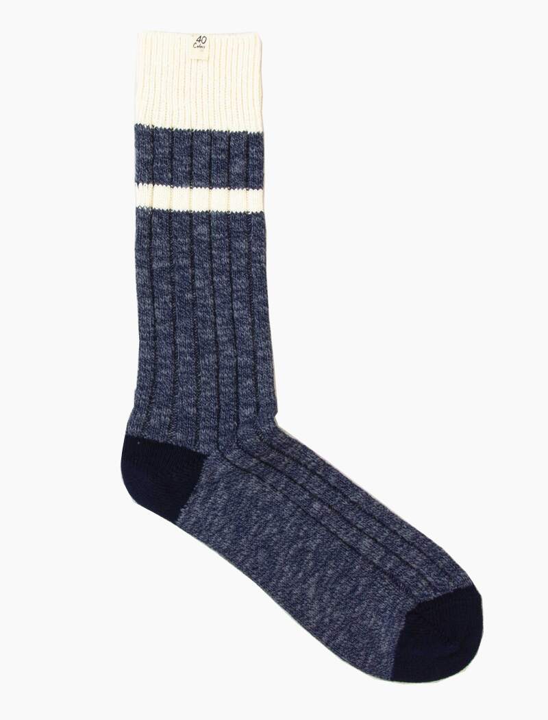 Blue Melange Double Striped Thick Organic Cotton Socks | 40 Colori