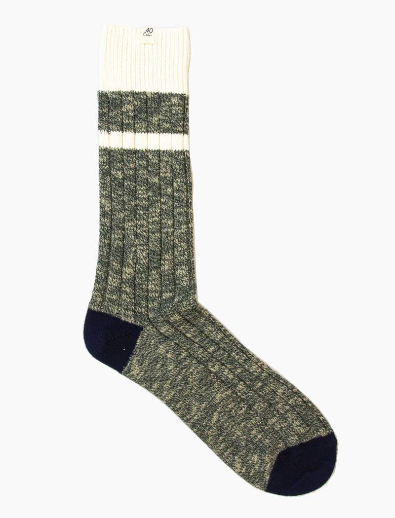 Green Melange Double Striped Thick Organic Cotton Socks | 40 Colori