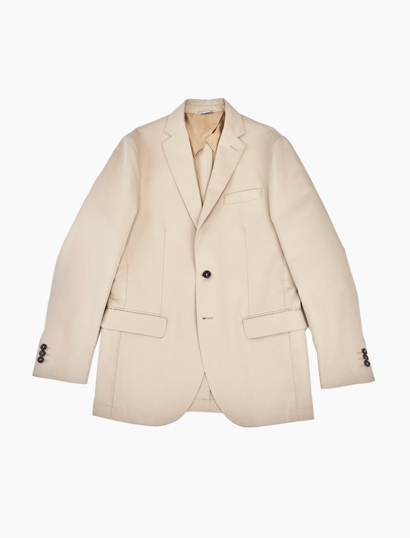 Light Beige Solid Cotton Linen Blend Blazer